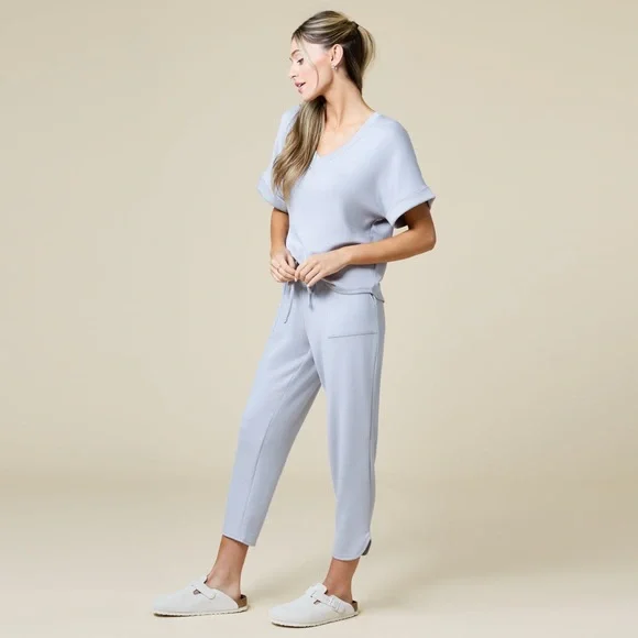 SOFTiES PureDream Short Raglan Sleeve V-Neck Lounge Set in GREY - NWT